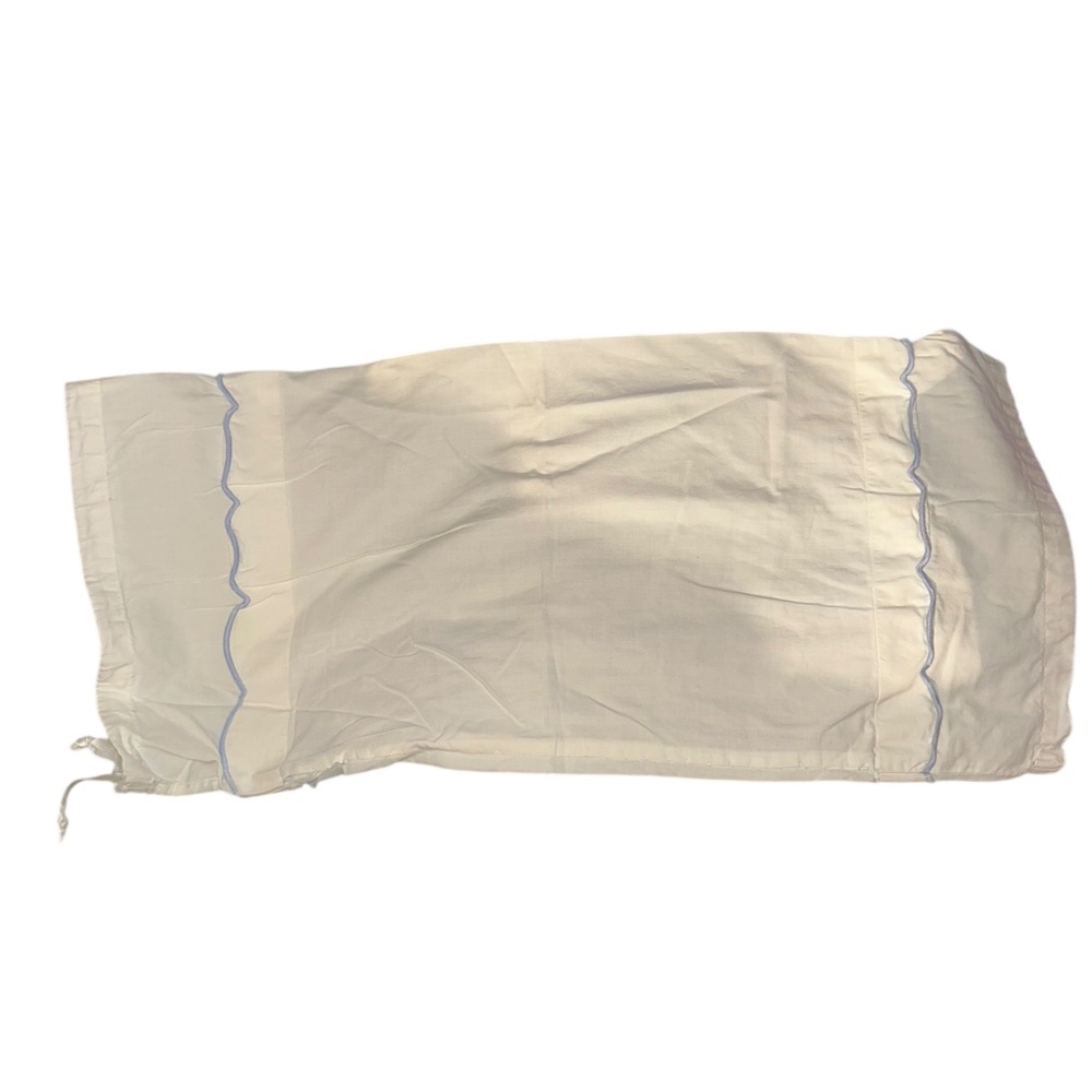Schweitzer Linens powder blue white embroidered wavy line neck roll pillow cover